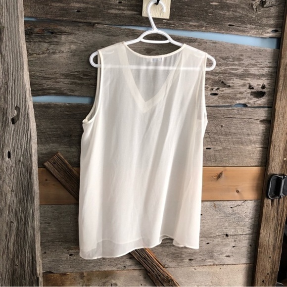 RICKI'S Size Large White Semi Sheer, Beaded V-Neck Sleeveless Blouse - Picture 3 of 4